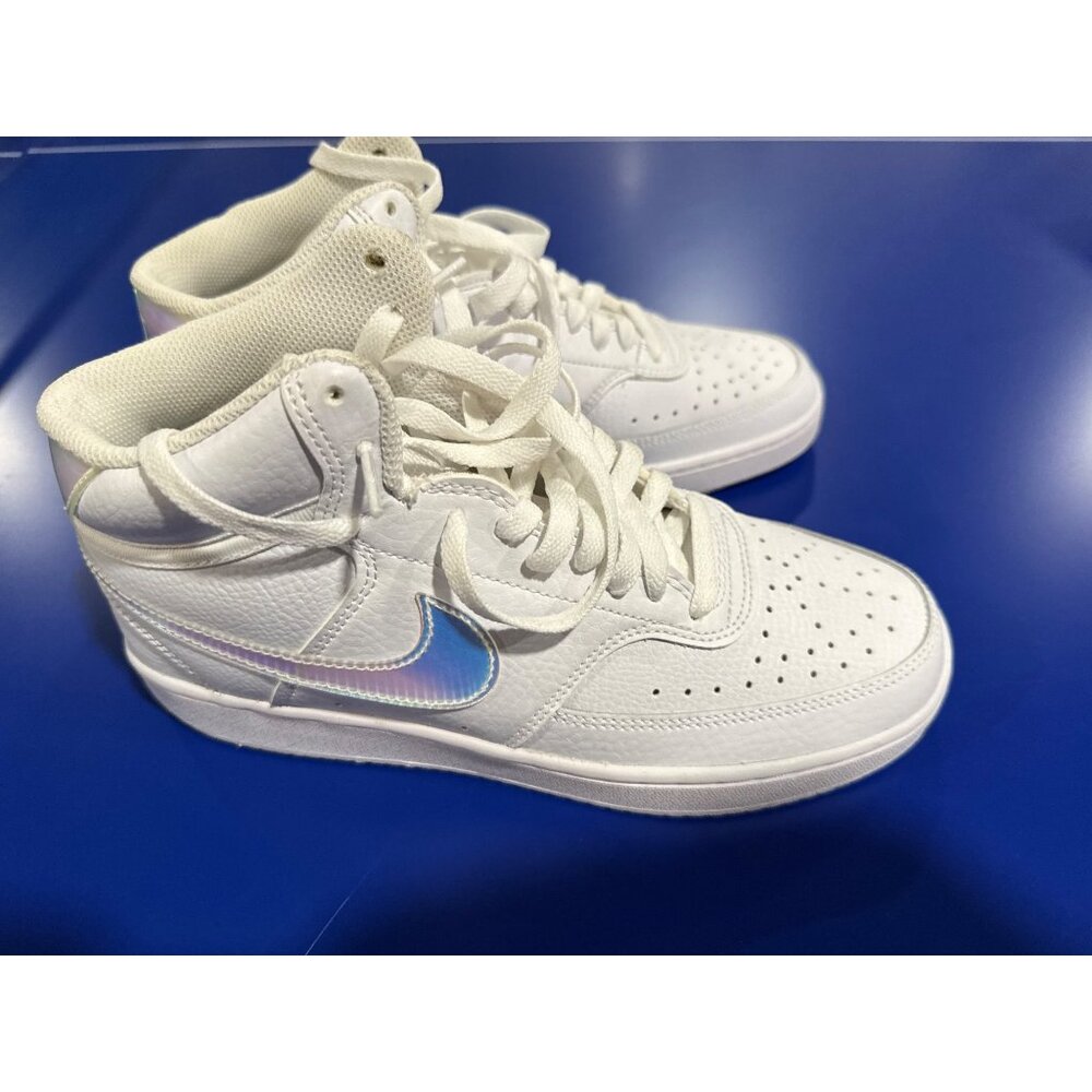 Nike Court Vision FD 0819-100 White Iridescent Swoosh Womens High-Top Sneakers - Picture 2 of 9